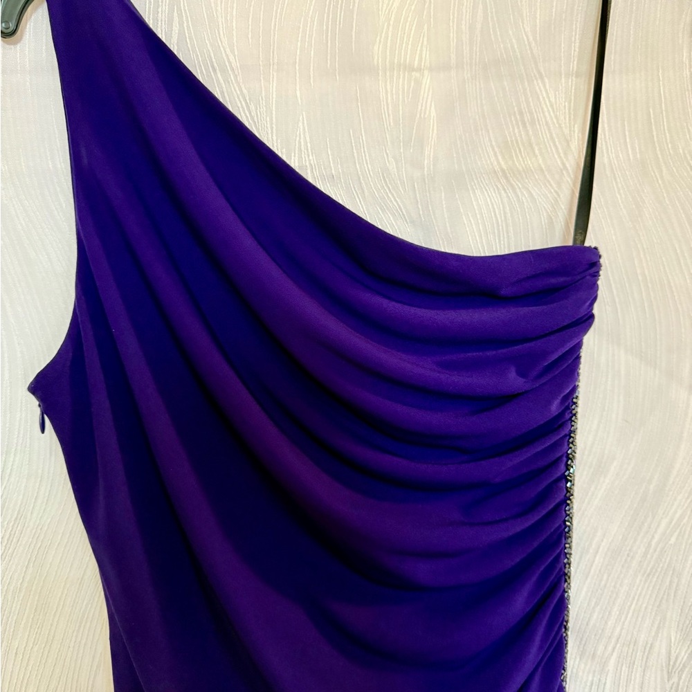 Laundry by Shelli Segal Purple One Shoulder Beaded Ruched Gown Sz 8 Prom Formal